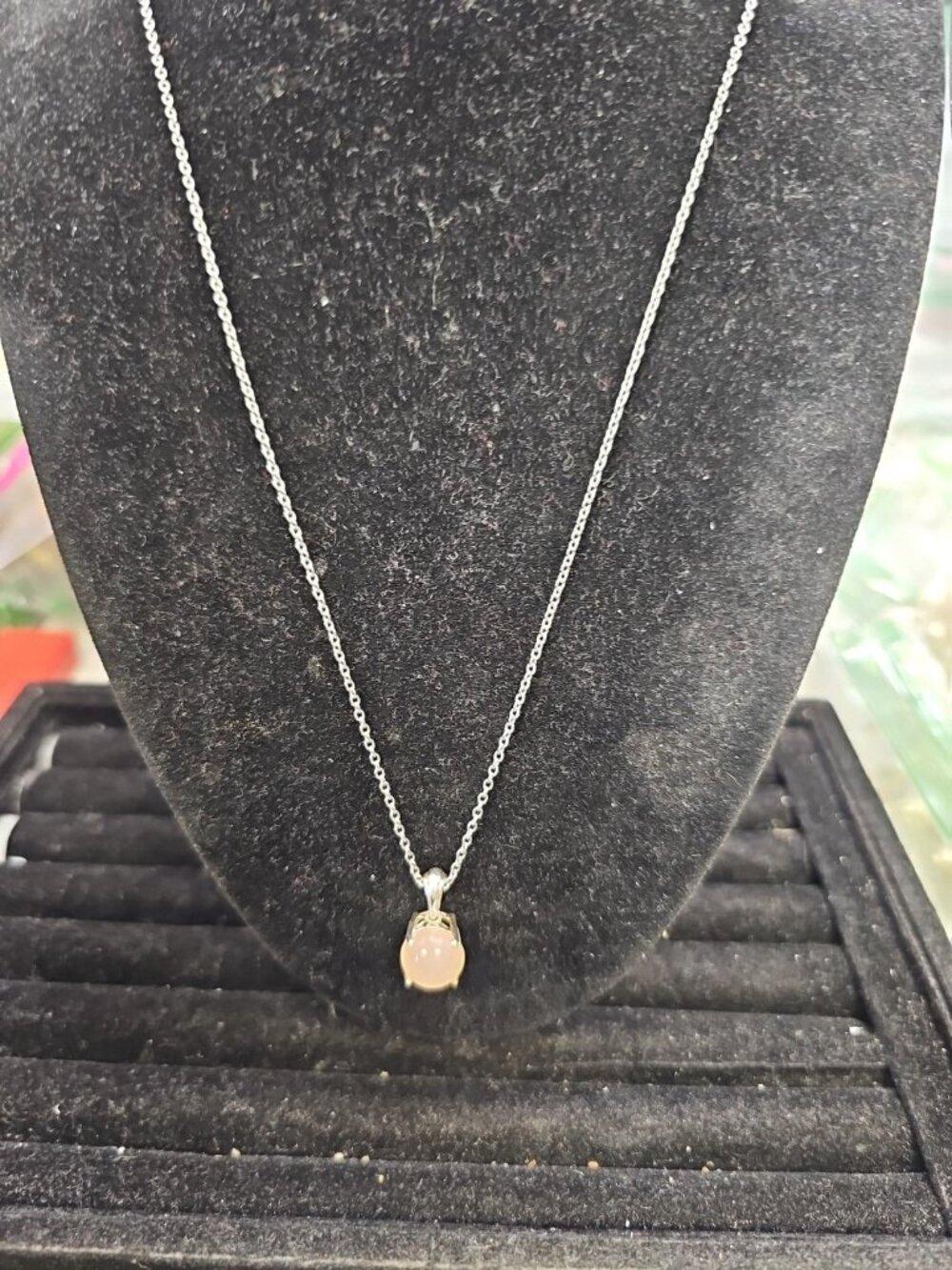Necklace 18"inch Rolo Link Rose Quartz Pendant. 925silver